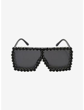 Black Rhinestone Oversize Square Sunglasses, , hi-res