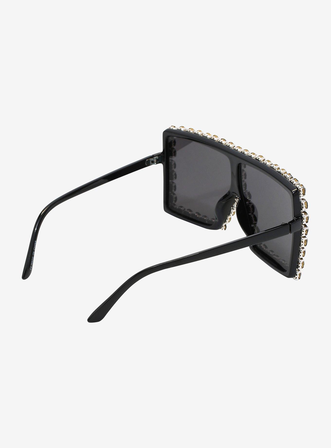 Black Rhinestone Oversize Square Sunglasses, , alternate