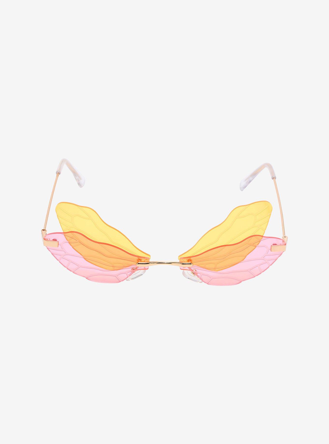 Yellow & Pink Butterfly Wings Sunglasses, , alternate