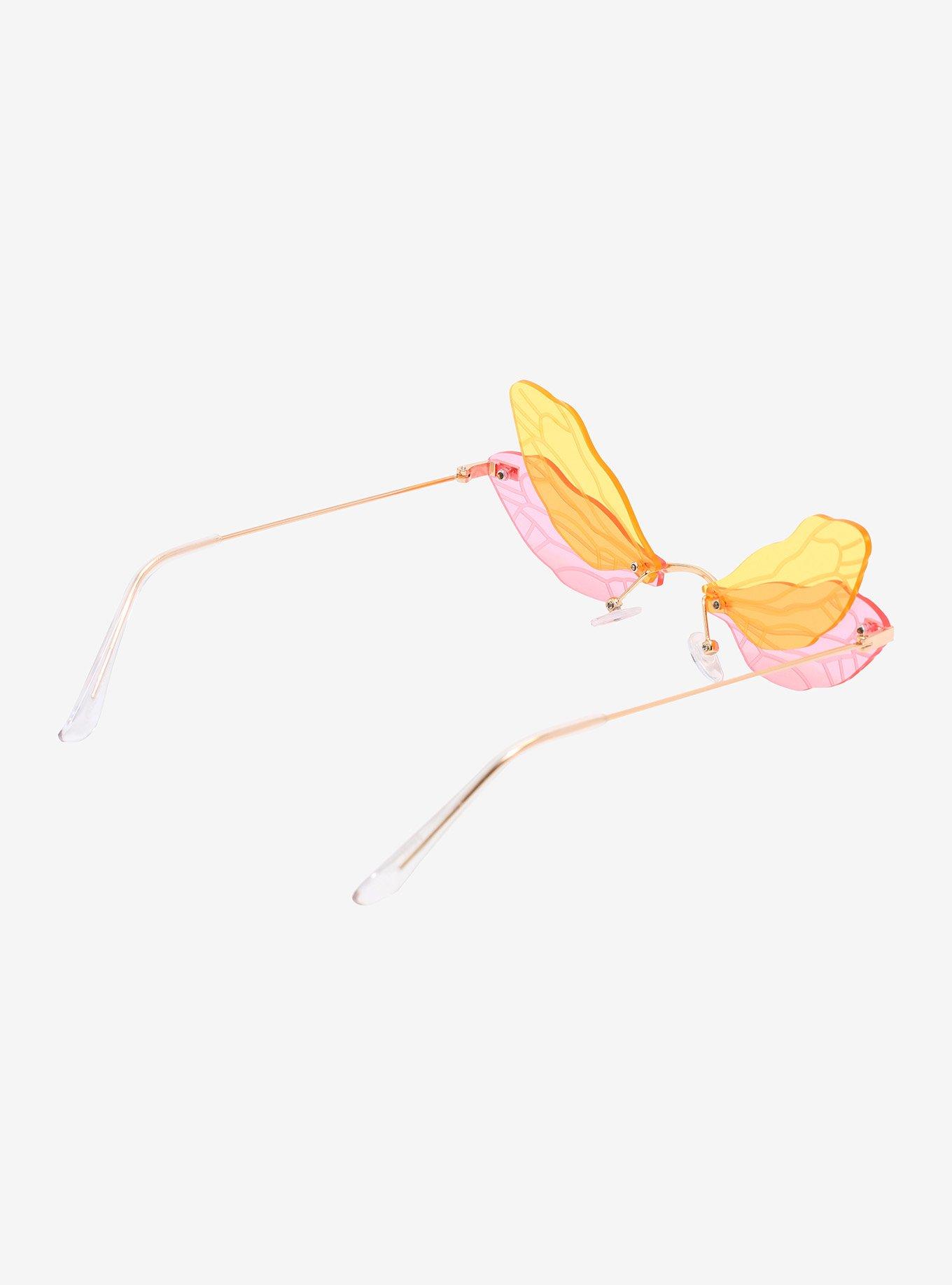 Yellow & Pink Butterfly Wings Sunglasses, , alternate