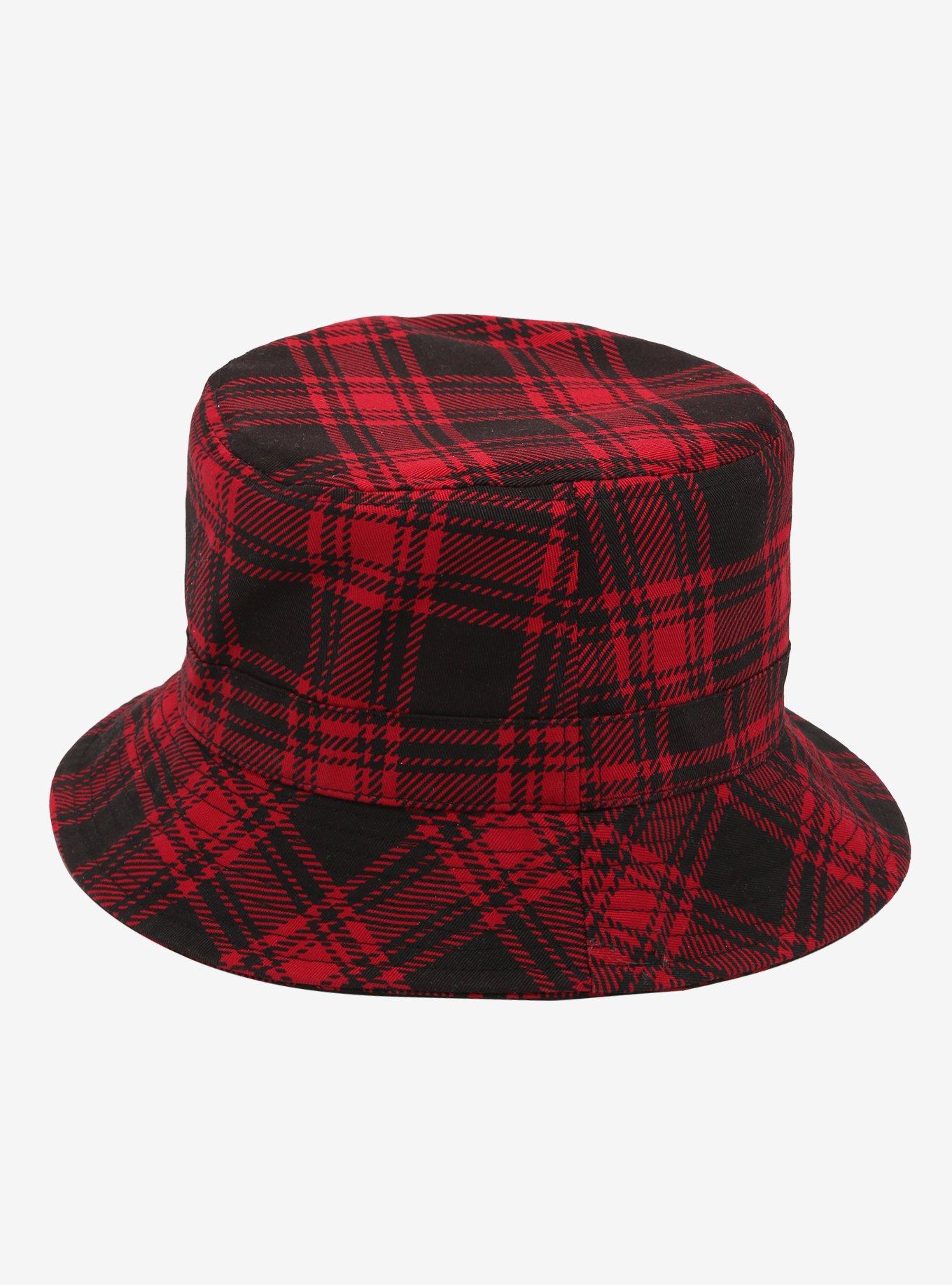 Red Plaid Pierced Bucket Hat, , alternate