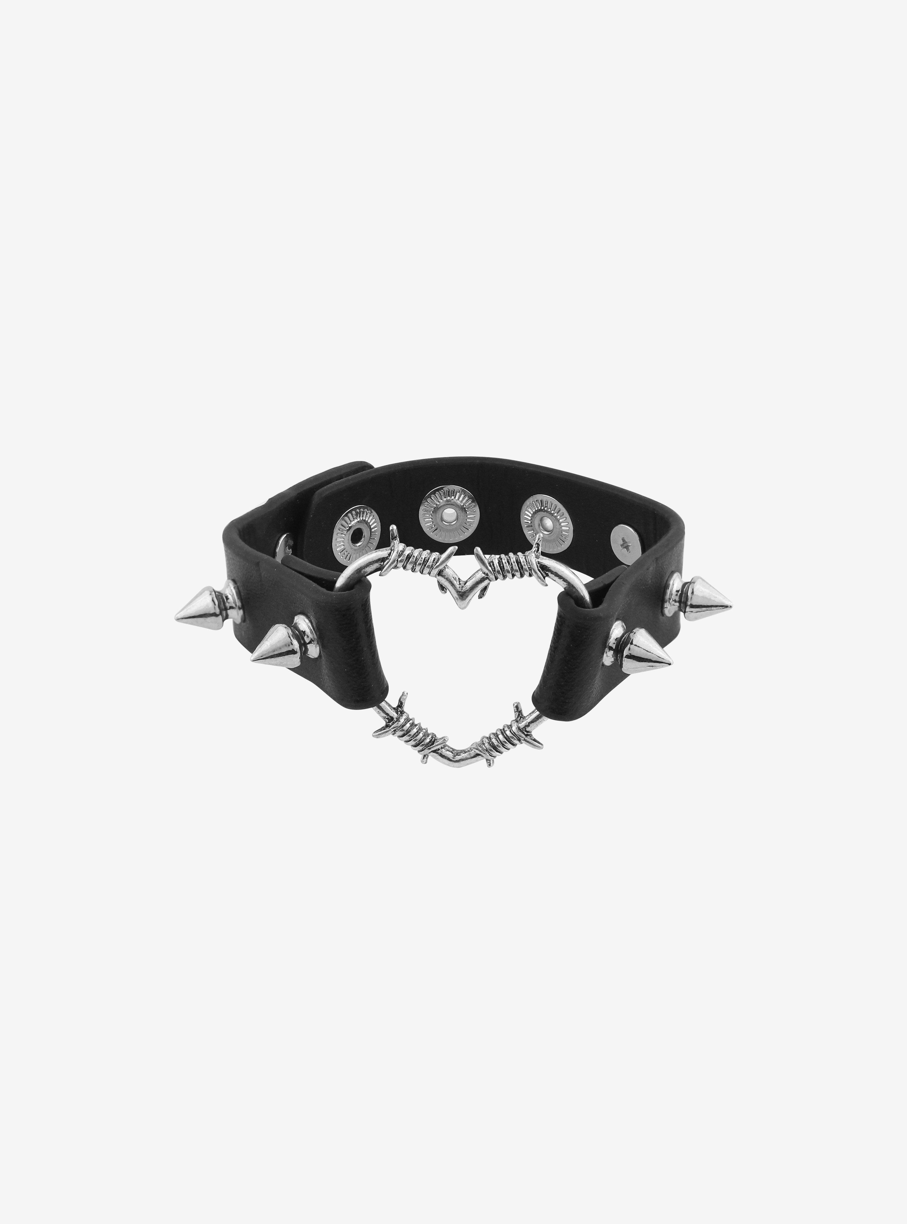 Heart Barbed Wire Spiked Cuff, , alternate