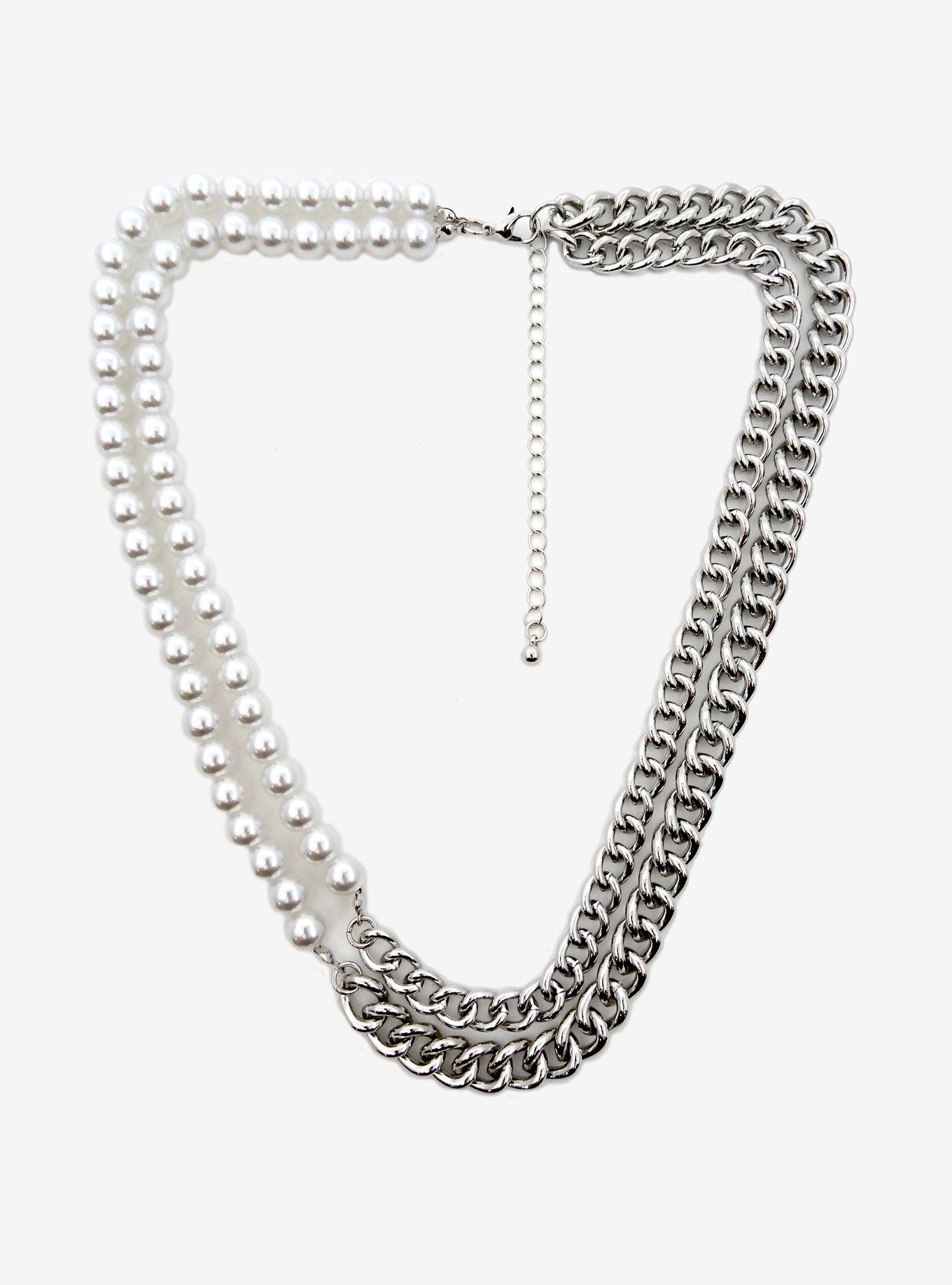 Pearl Chain Contrast Necklace, , alternate