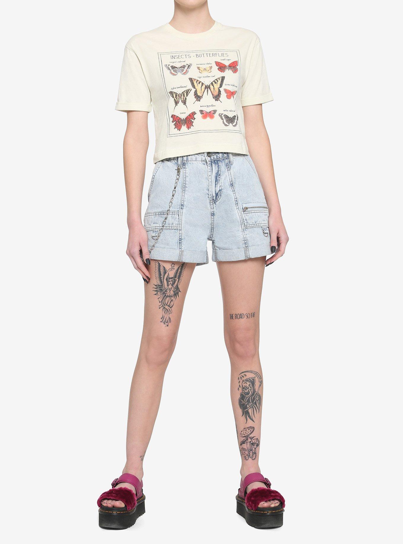 Butterfly Reel Boxy Girls Crop T-Shirt, BROWN, alternate