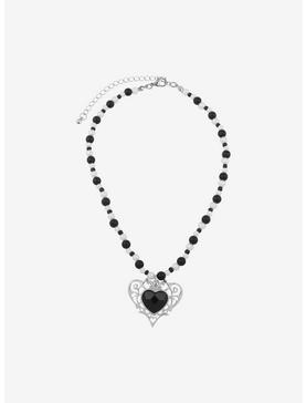 Ornate Black Heart Beaded Necklace, , hi-res
