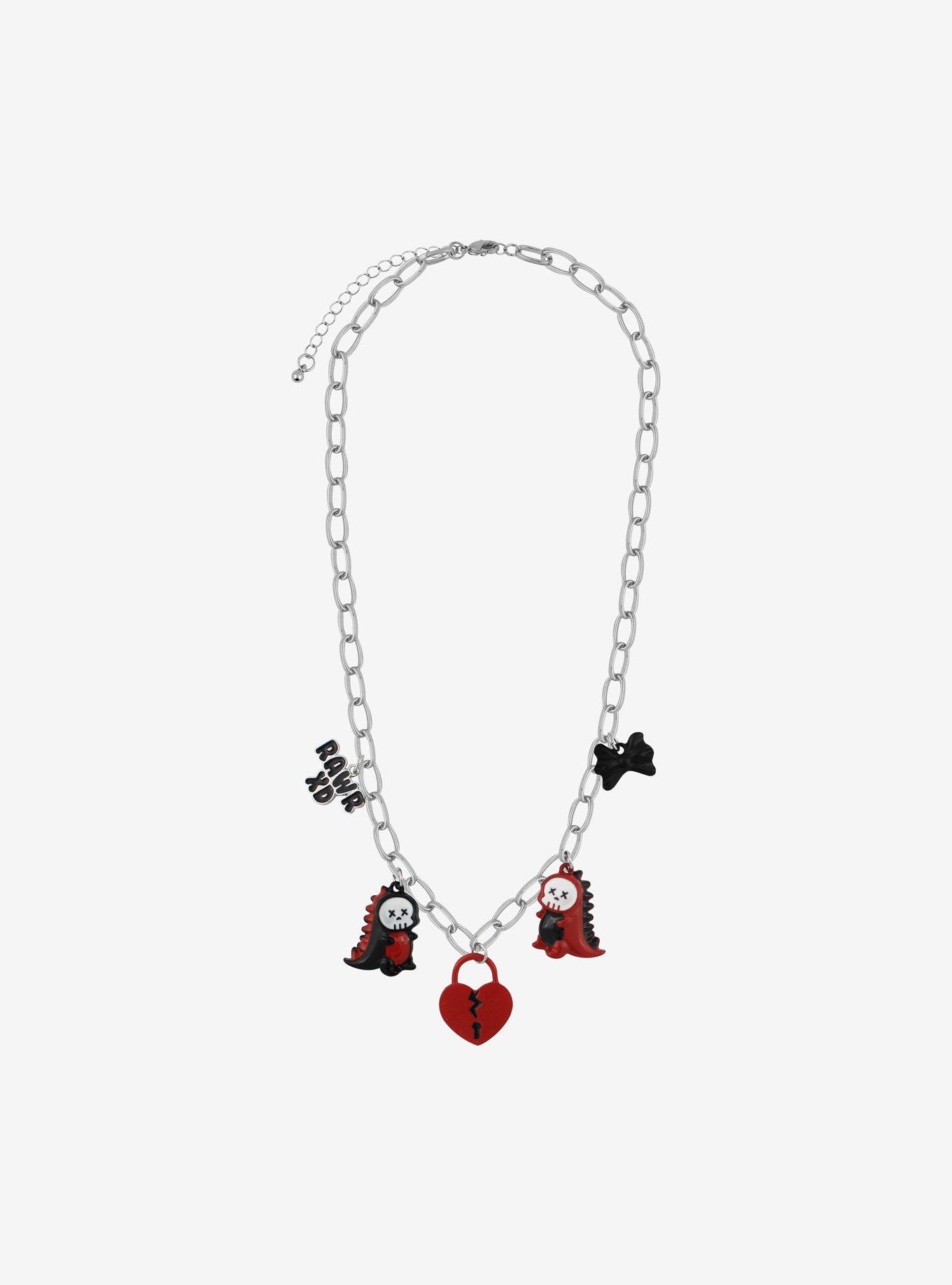 Skull Dinosaur Rawr XD Charm Necklace, , alternate