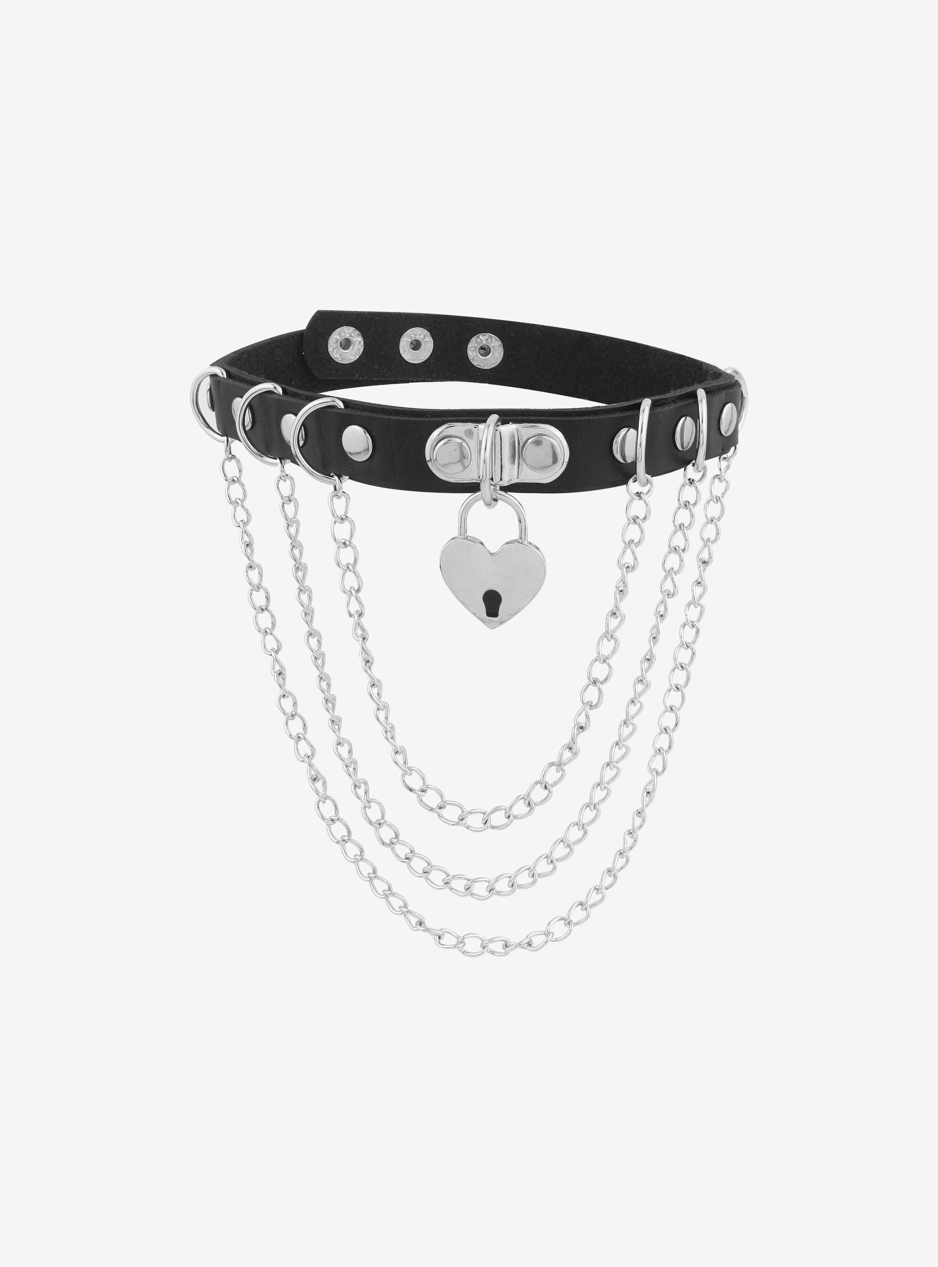 Heart Padlock Triple Chain Choker, , alternate