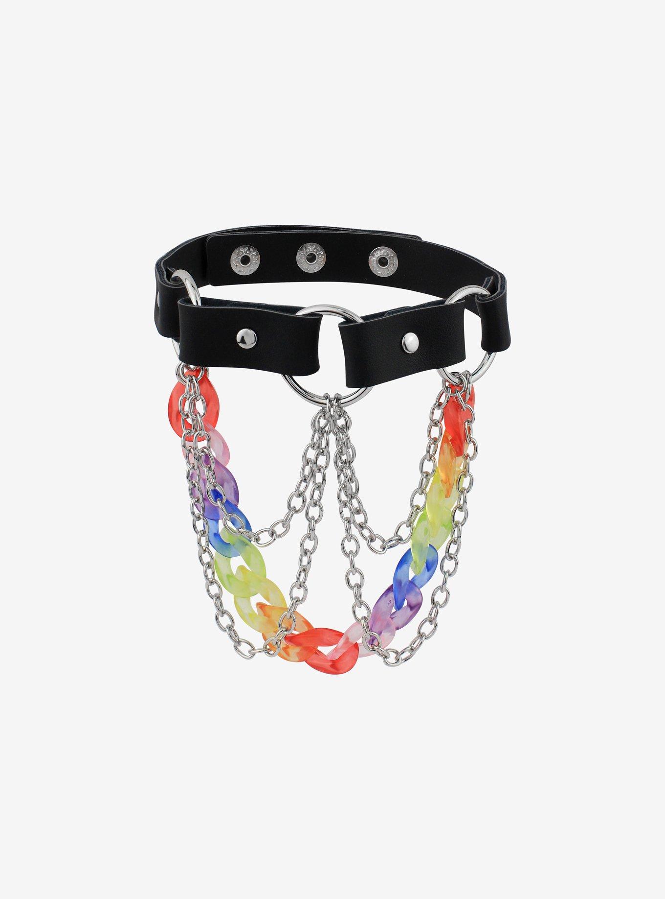 Rainbow Chunky Chain O-Ring Choker, , alternate