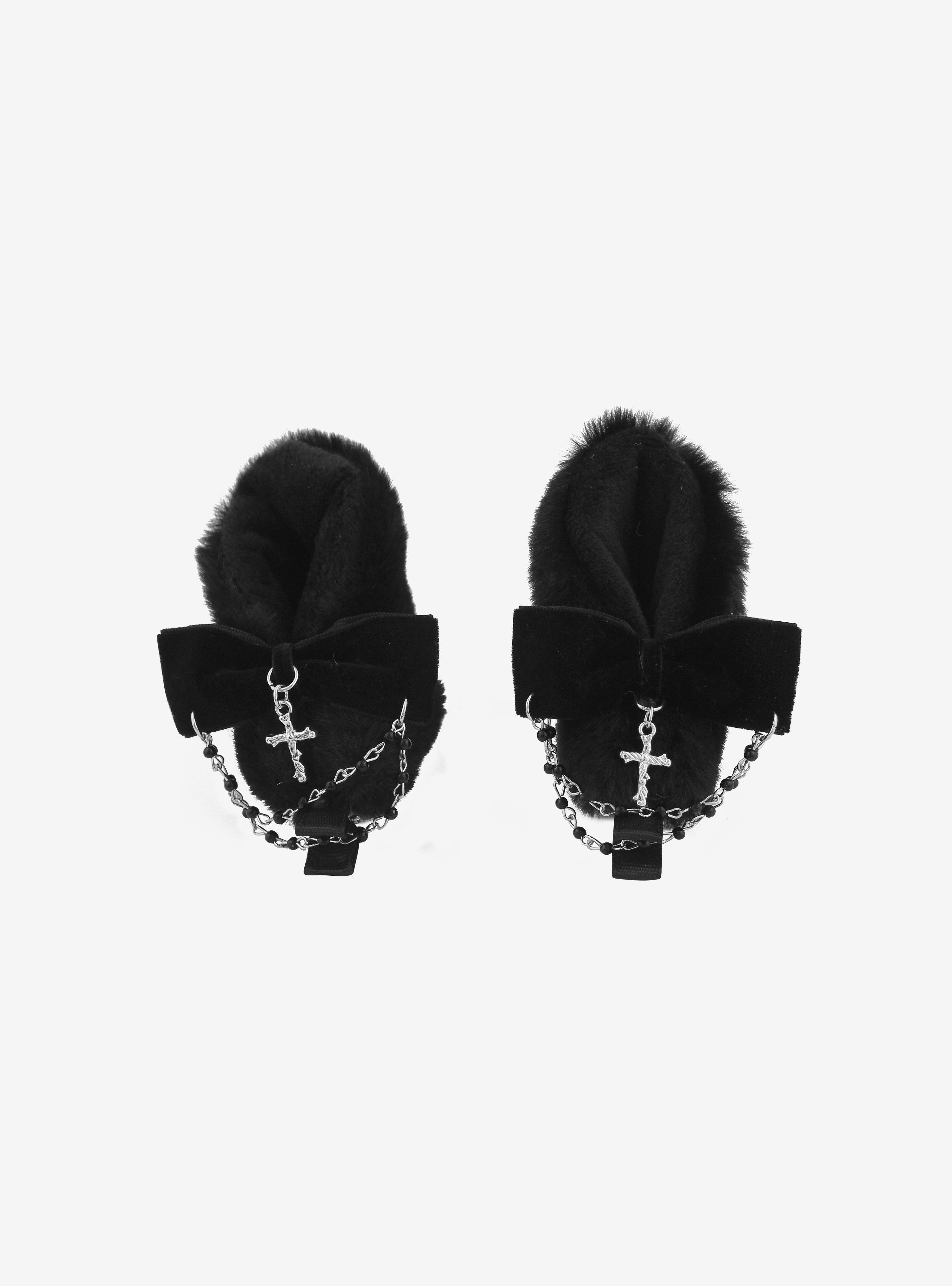 Black Cross Fuzzy Cat Ear Hair Clip Set, , alternate