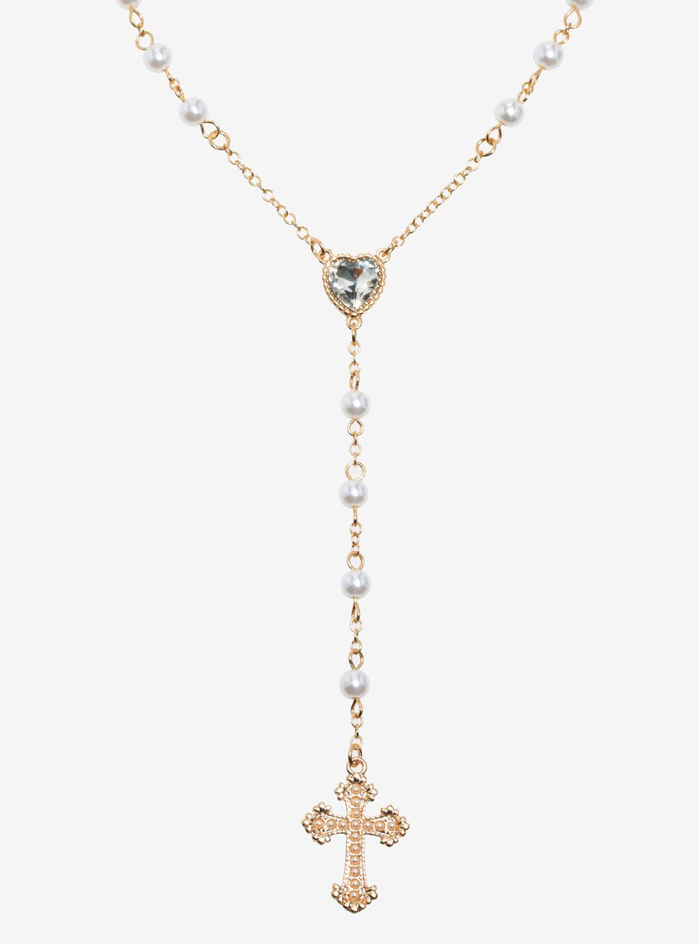 Heart Cross Rosary Necklace, , alternate