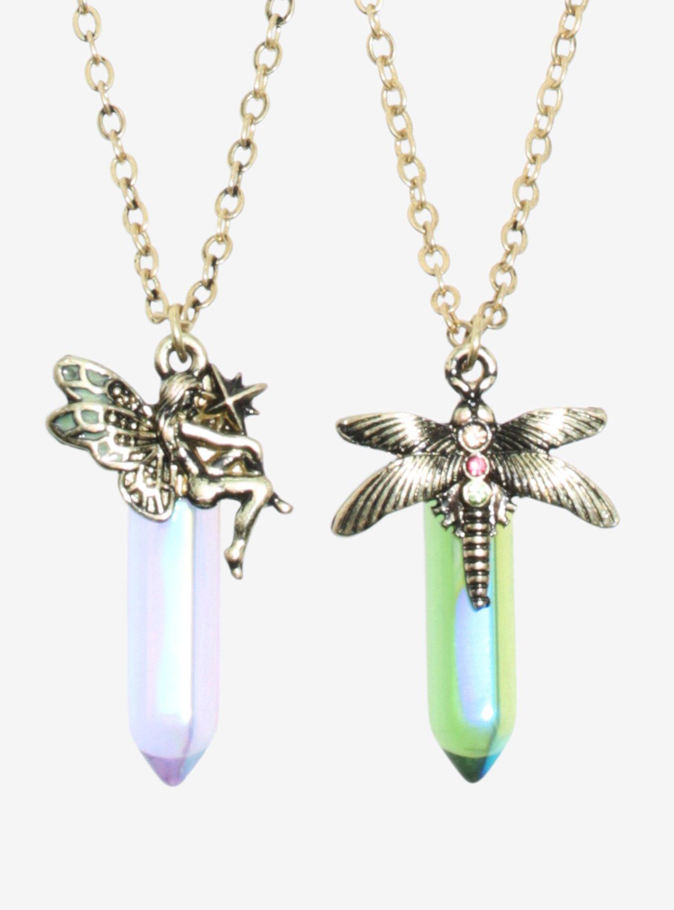 Steampunk Fairy Dragonfly Crystal Best Friend Necklace Set, , alternate