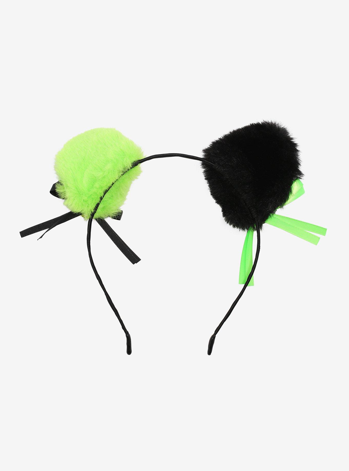 Green & Black Mismatch Cat Ear Headband, , alternate