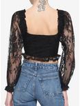 Black Lace Corset Girls Crop Long-Sleeve Top, BLACK, alternate