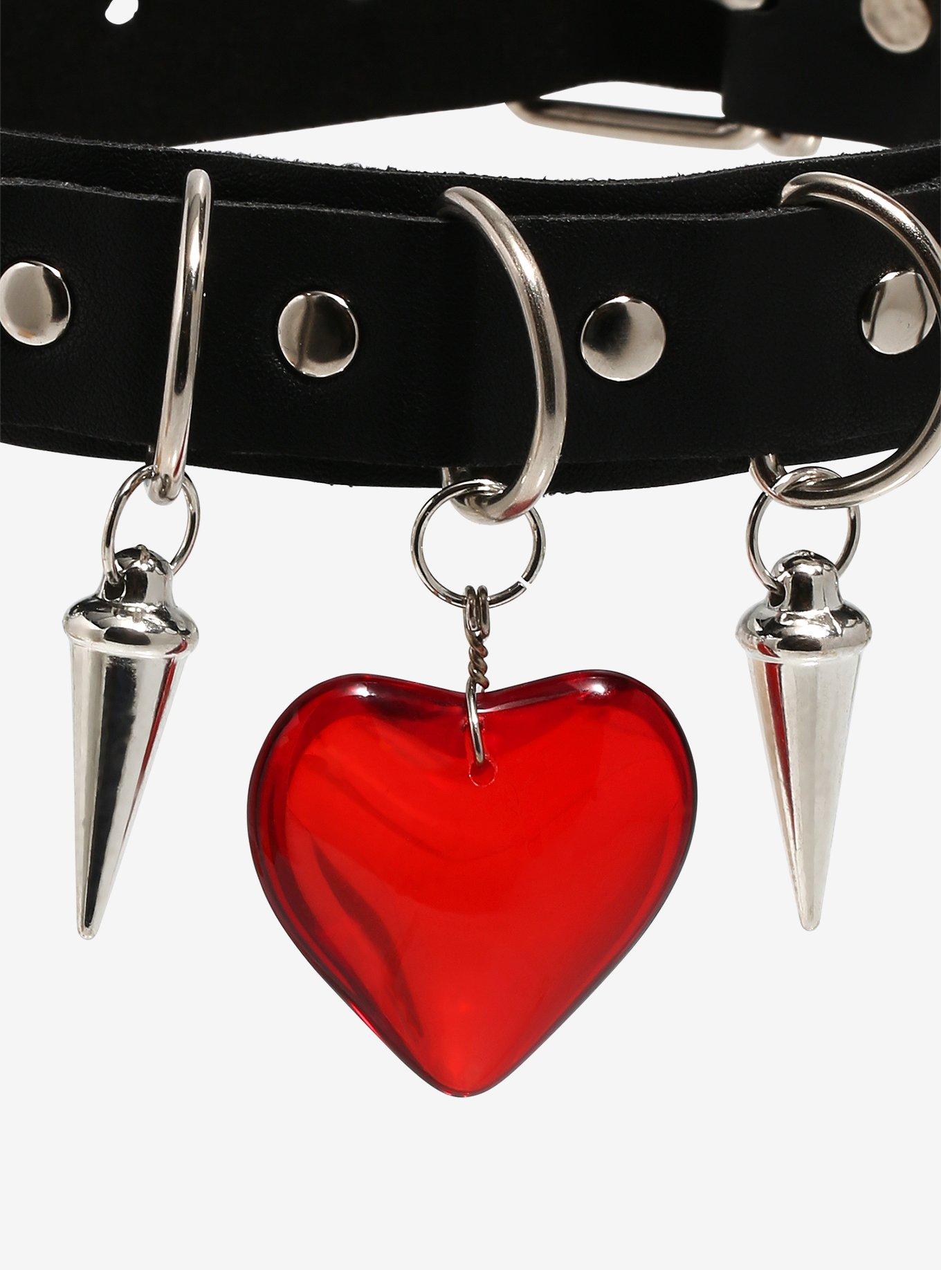 Red Heart D-Ring Spike Choker, , alternate
