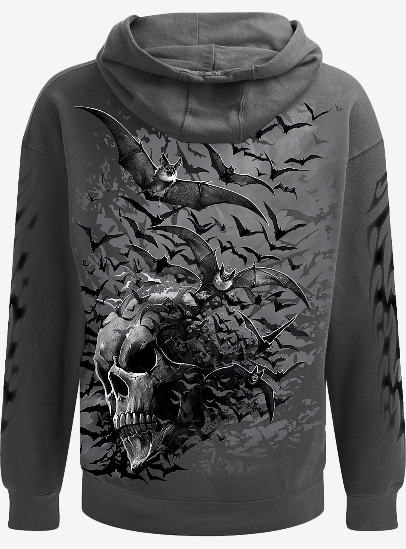 Bat Skull Hoodie Charcoal, GREY, alternate