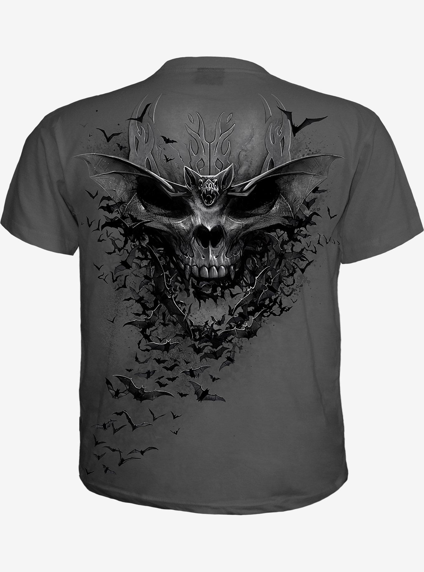 Bat Skull T-Shirt Charcoal, GREY, alternate