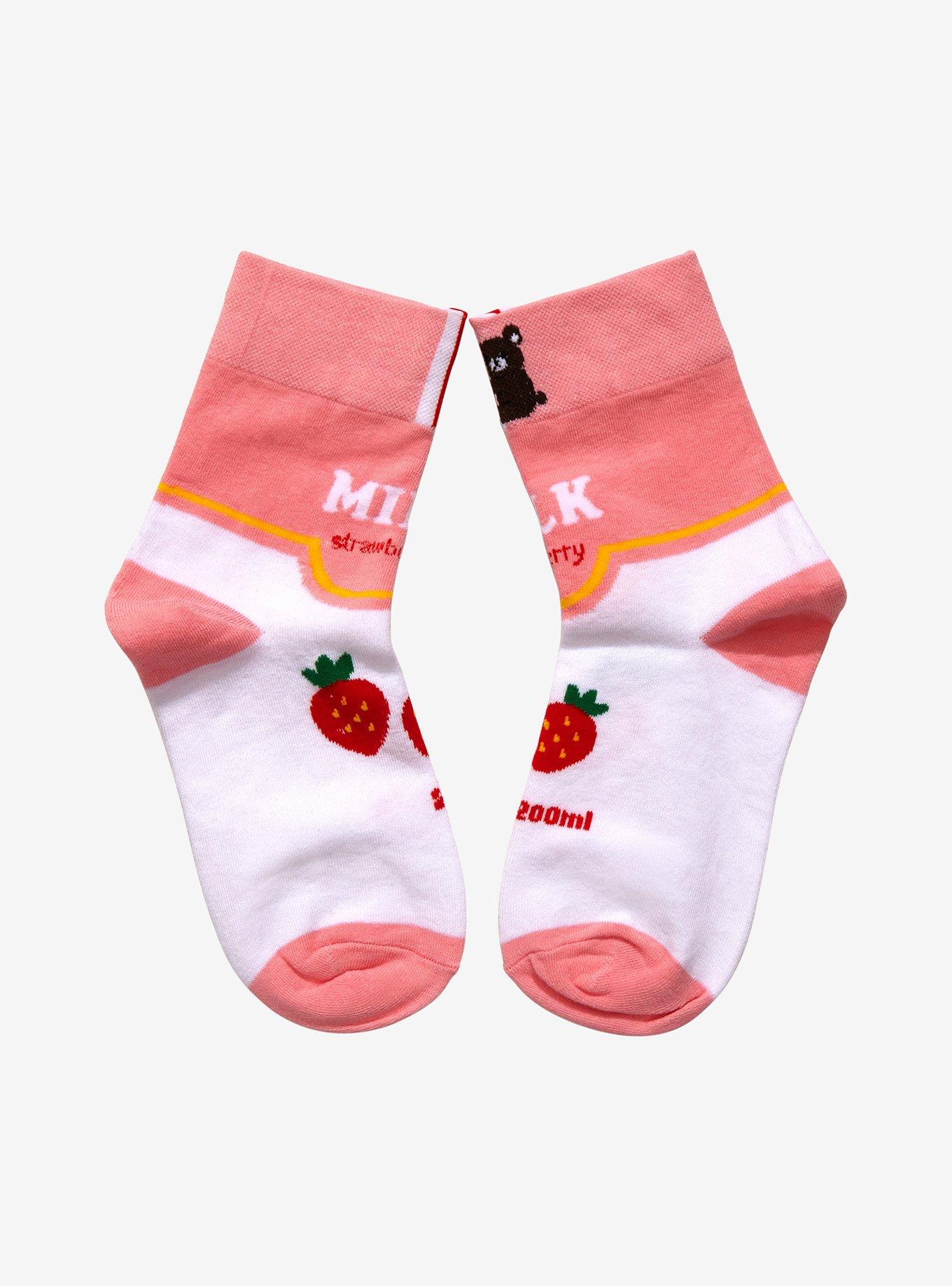 Strawberry Milk Bear Straw Ankle Socks, , alternate