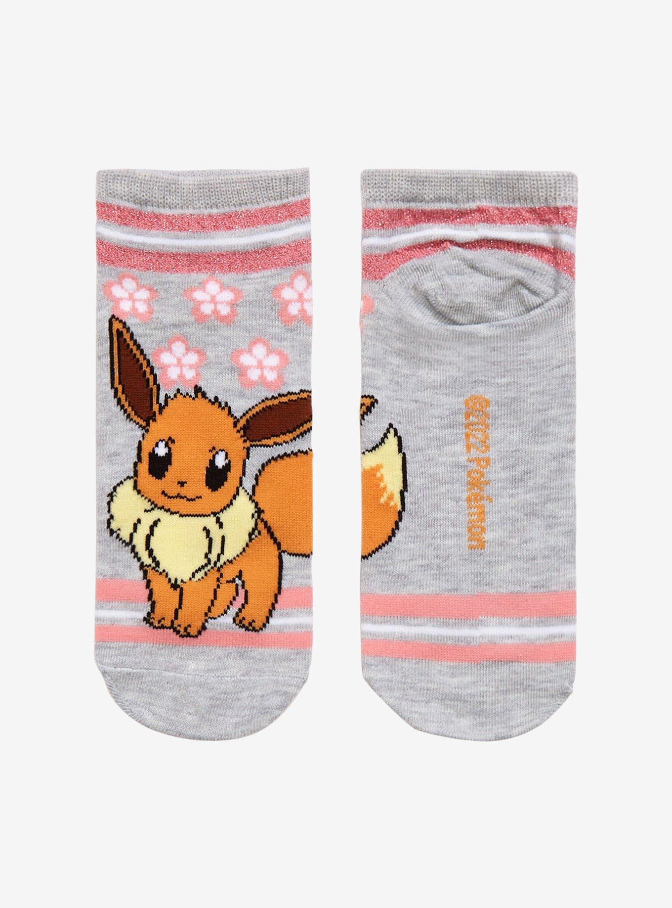 Pokemon Eevee Pink Flower Stripe No-Show Socks, , alternate