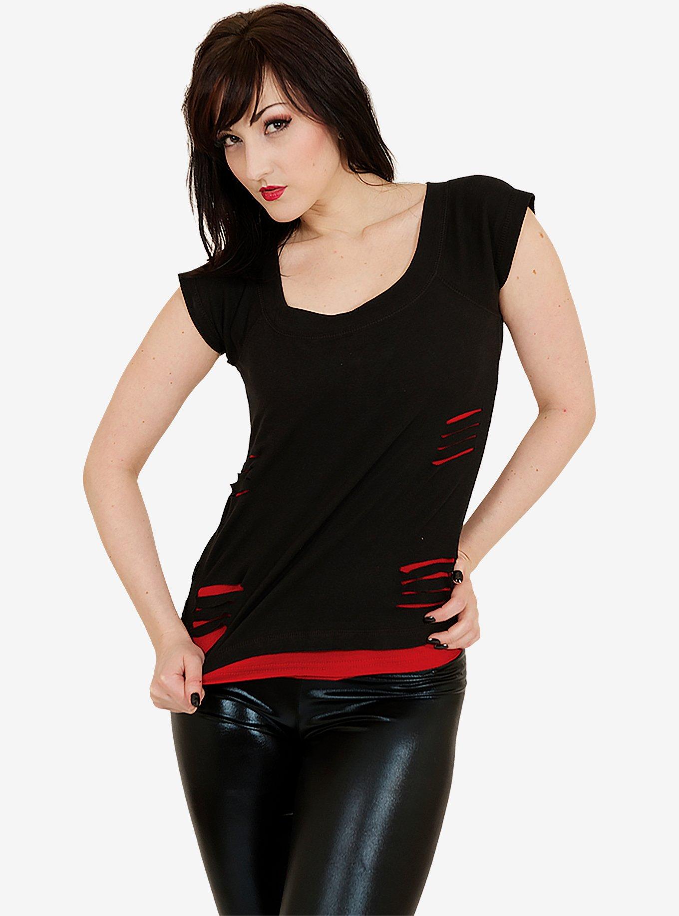 2 In 1 Distressed Top, BLACK, alternate
