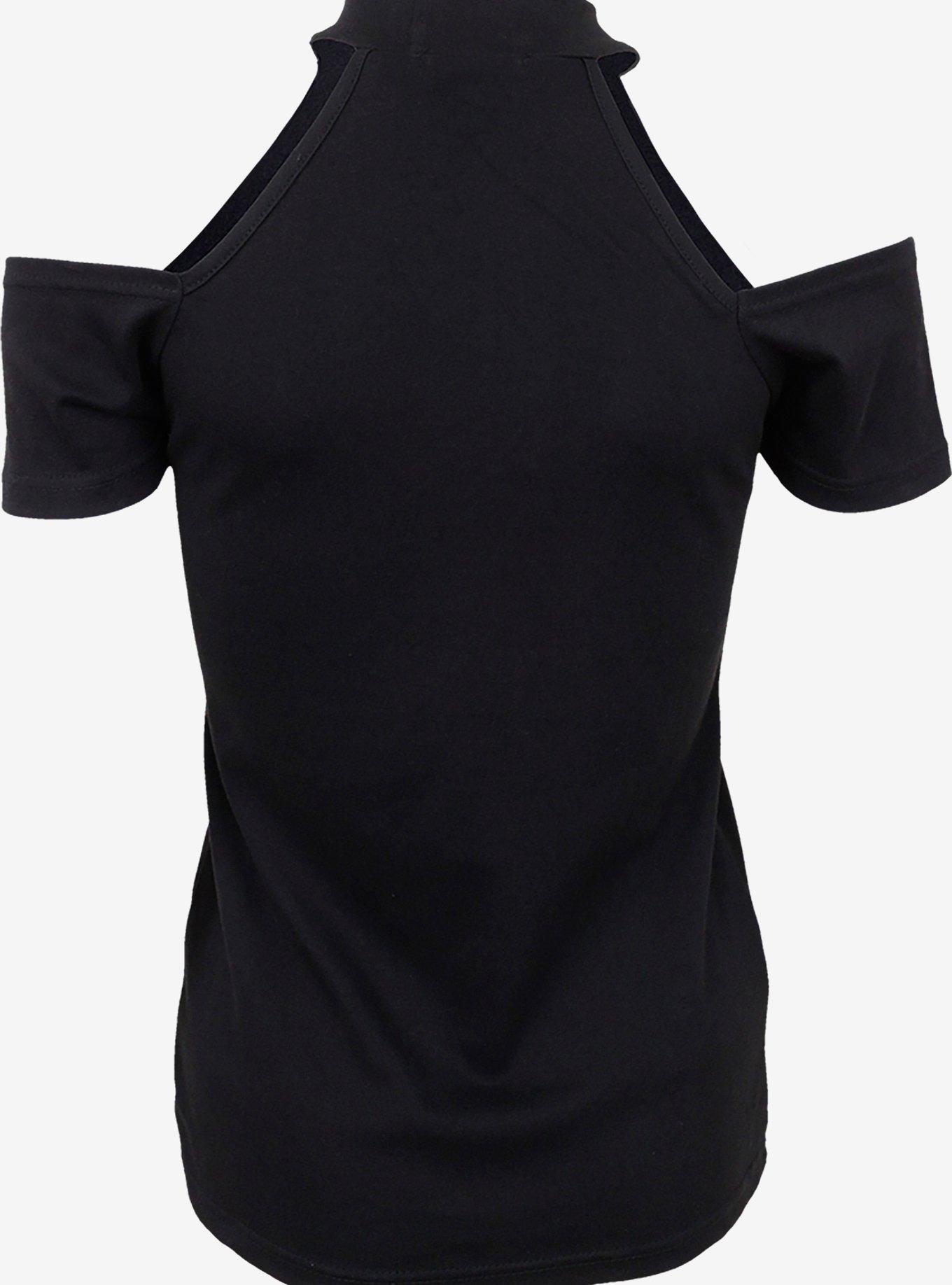 Cold Shoulder Halter Top, BLACK, alternate