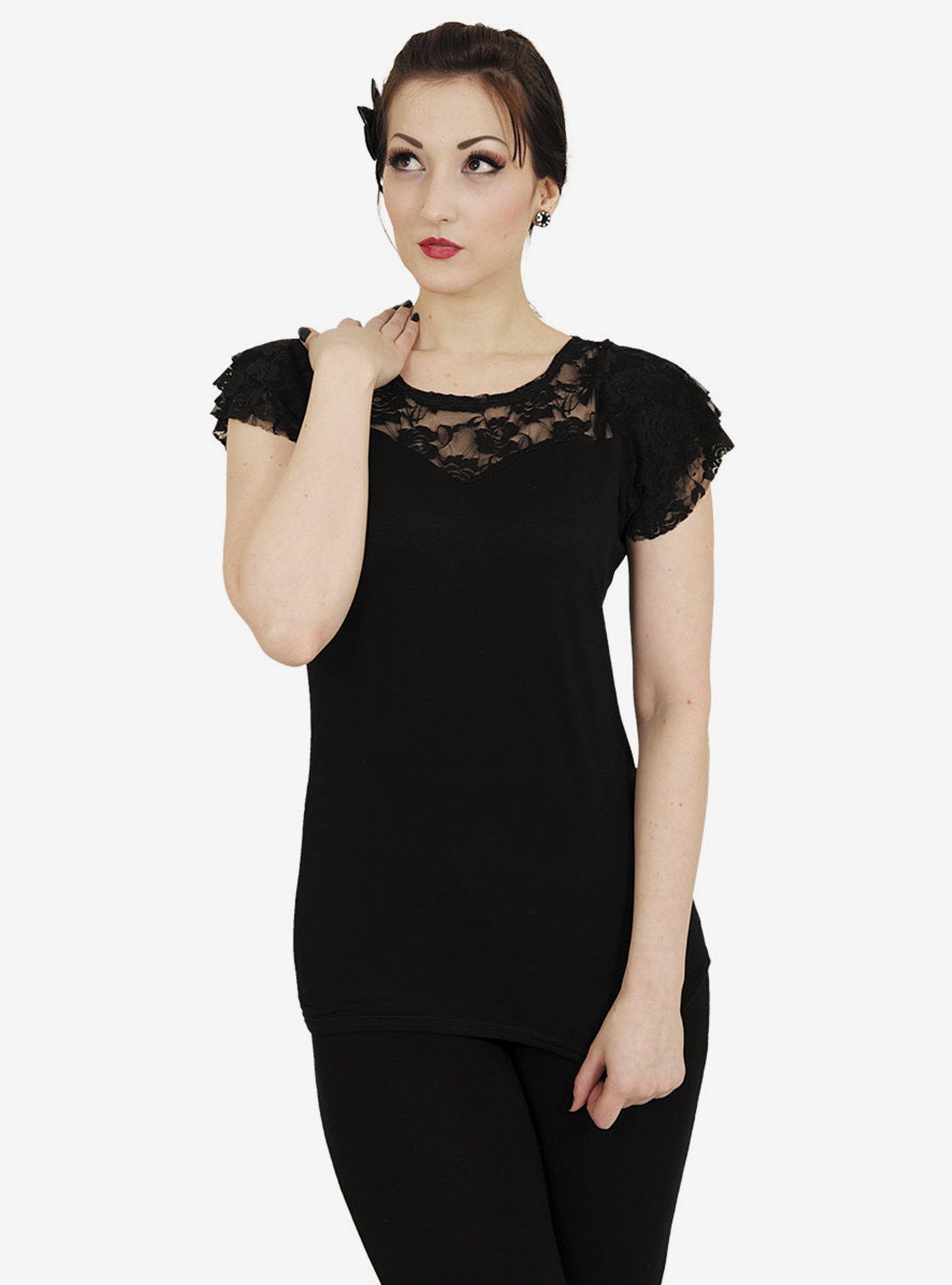 Lace Layered T-Shirt, BLACK, alternate