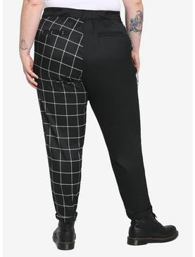 Black & White Split Grid Pants Plus Size, , hi-res
