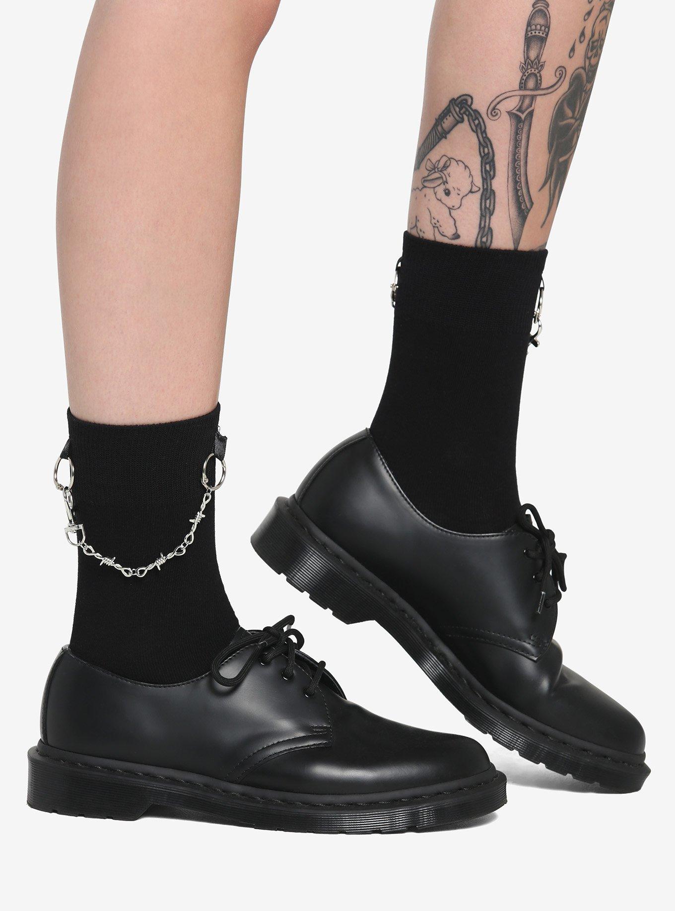 Black Barbed Wire Chain Ankle Socks, , alternate