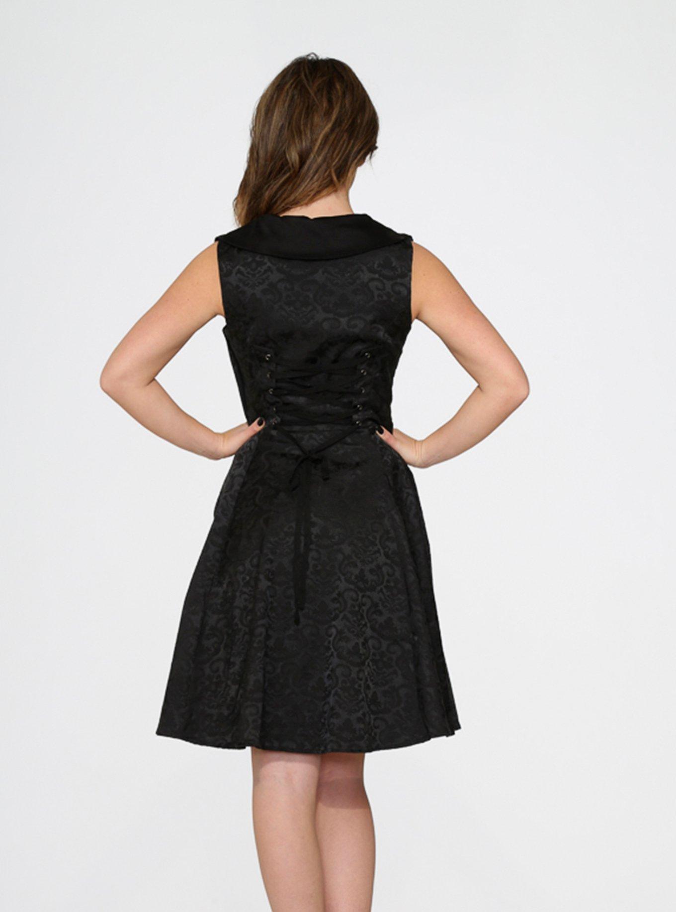 Black Brocade Collared Dress, BLACK, alternate