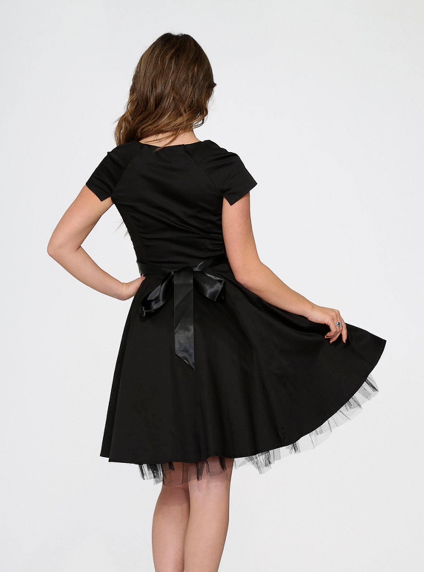 Black Cap Sleeve Swing Dress, , hi-res