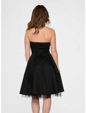 Black Strapless Lace Up Front Dress, , hi-res