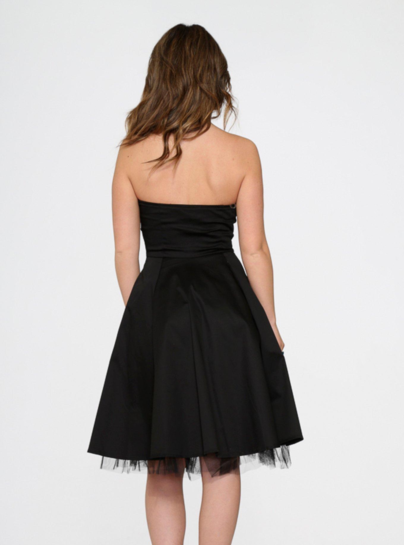 Black Strapless Lace Up Front Dress, , hi-res