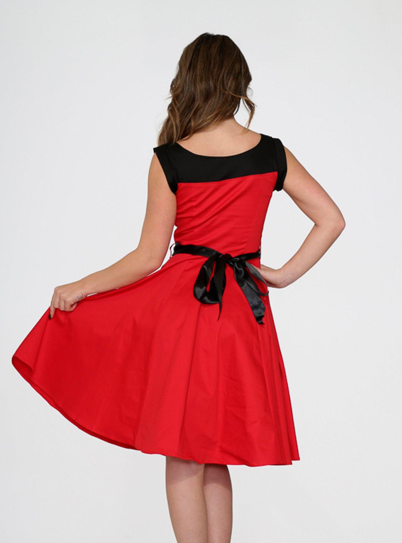 Retro Red Black Swing Dress, BLACK  RED, alternate
