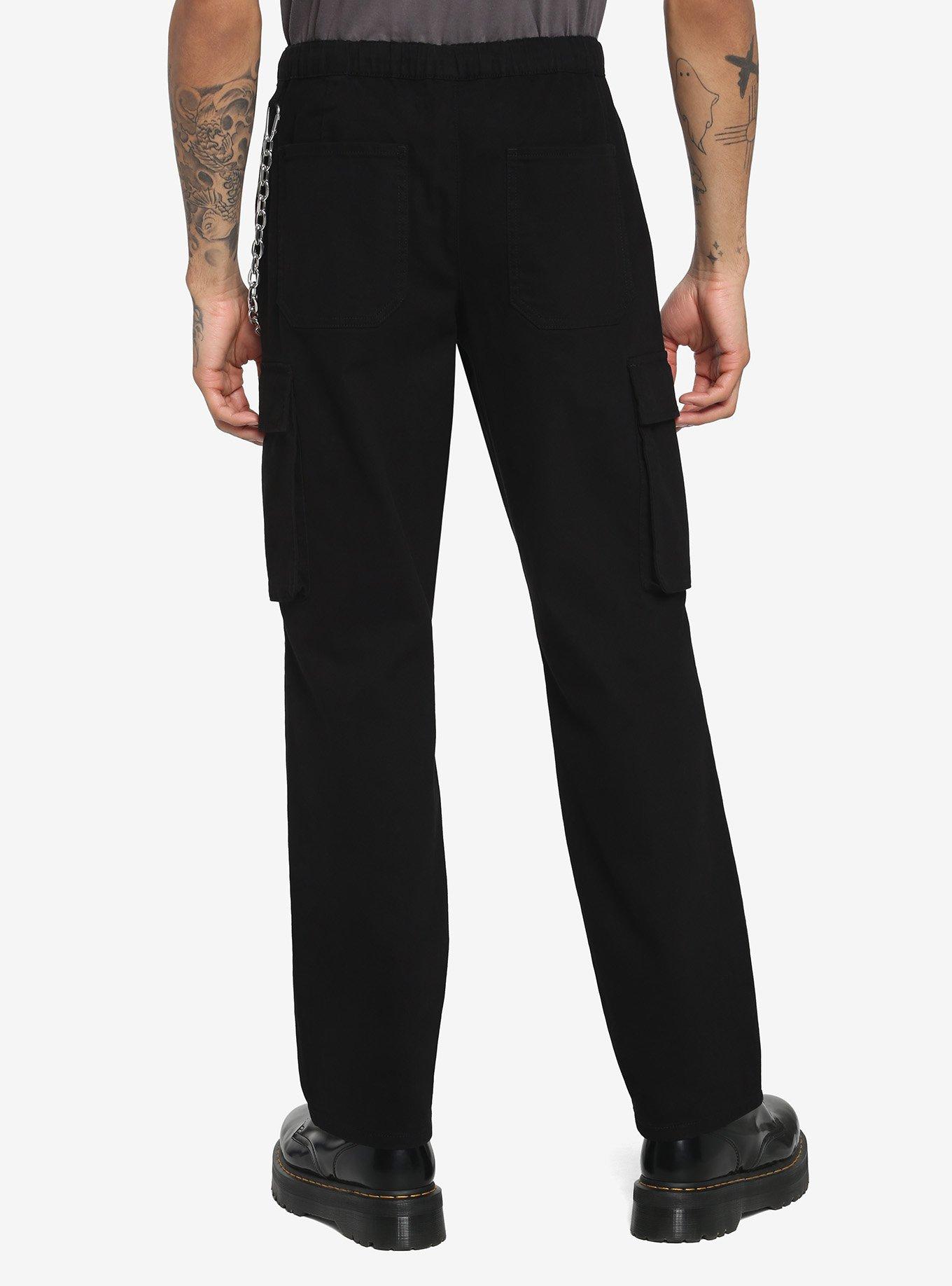 Black Denim Chain Cargo Jogger Pants, BLACK, alternate