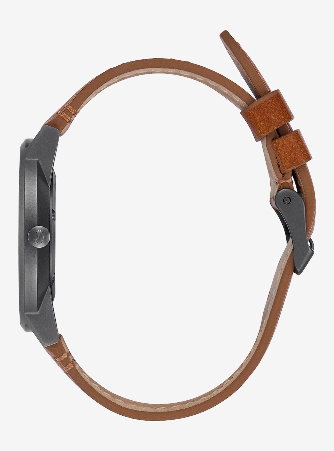 Nixon Porter Leather Gunmetal Charcoal Taupe Watch