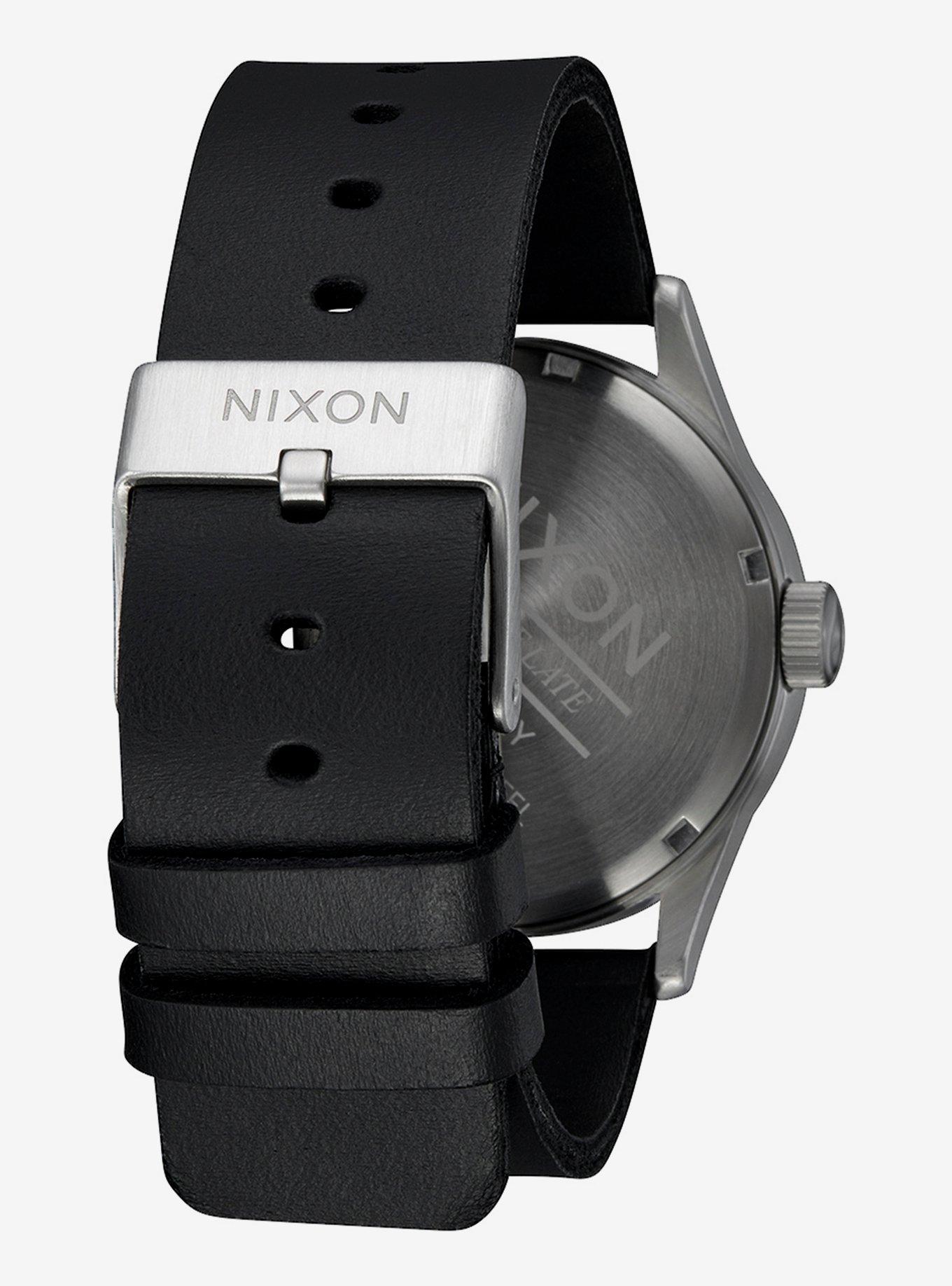 Nixon Sentry Leather All Silver Black Watch, , alternate