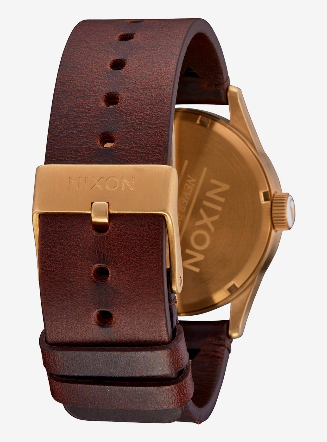 Nixon Sentry Leather Gold Indigo Brown Watch, , alternate