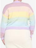 Pastel Rainbow Boyfriend Fit Girls Crop Cardigan Plus Size, STRIPES-RAINBOW, alternate