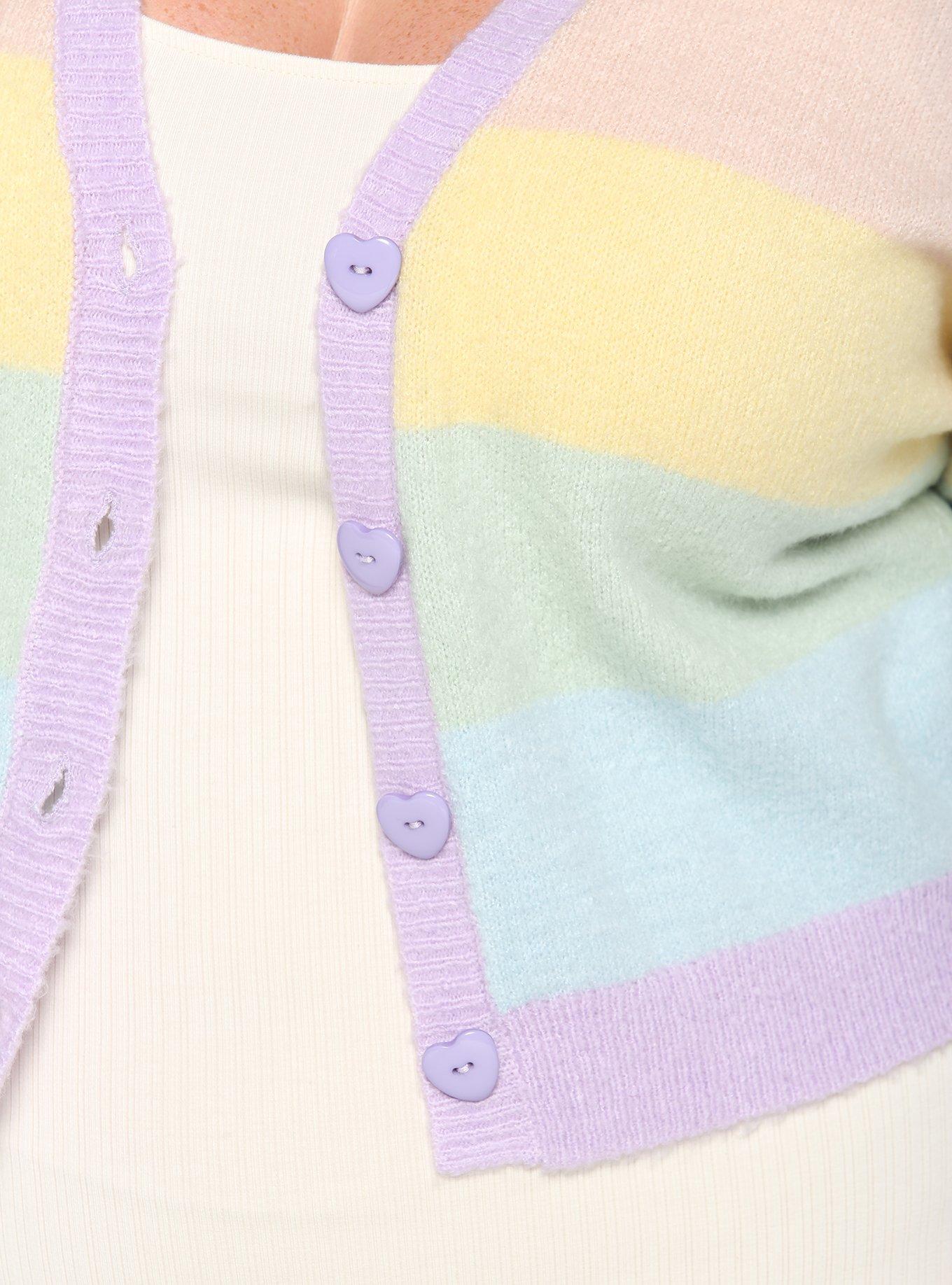 Pastel Rainbow Boyfriend Fit Girls Crop Cardigan Plus Size, STRIPES-RAINBOW, alternate
