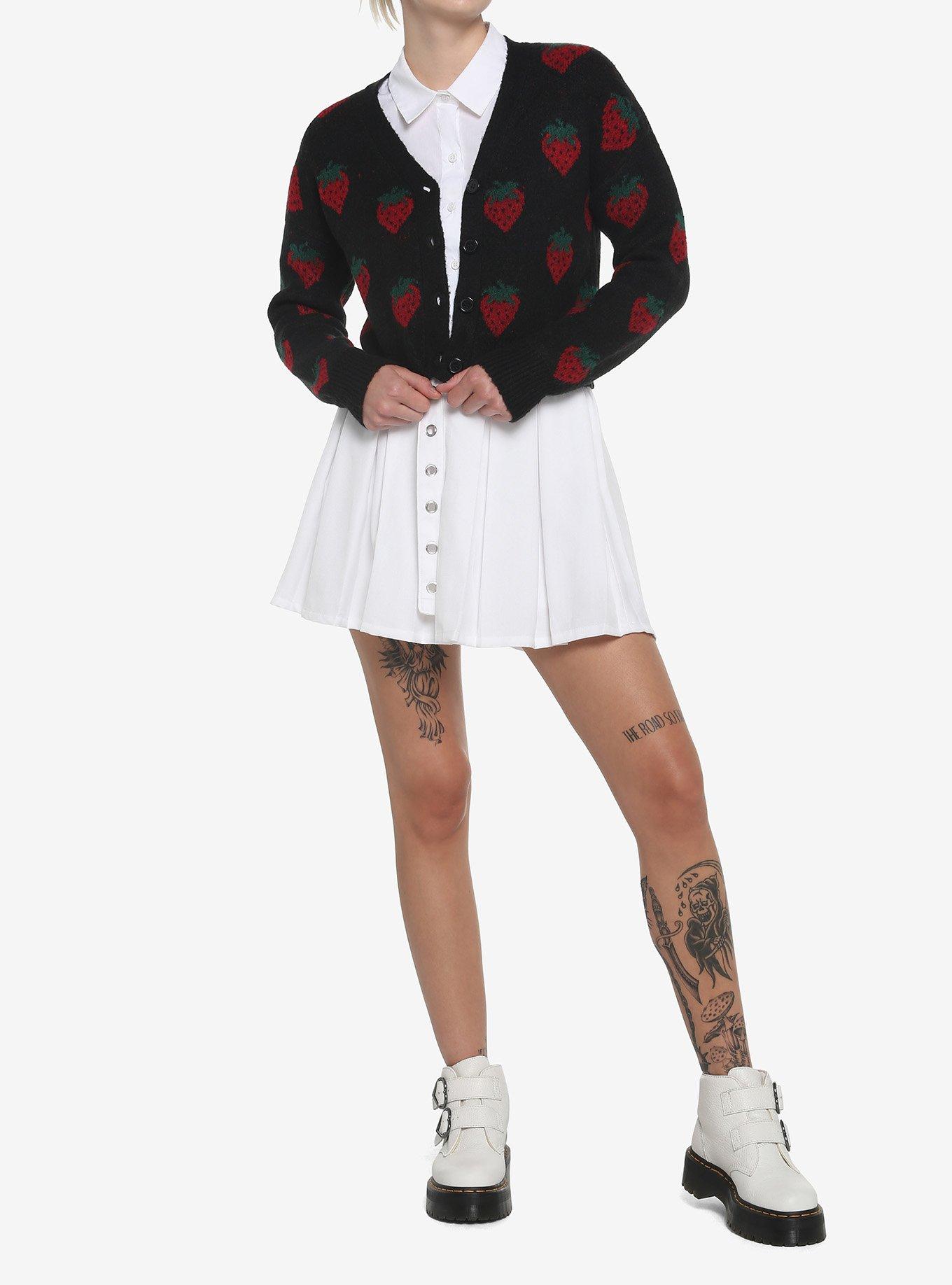 Black Strawberry Girls Crop Cardigan, BLACK, alternate