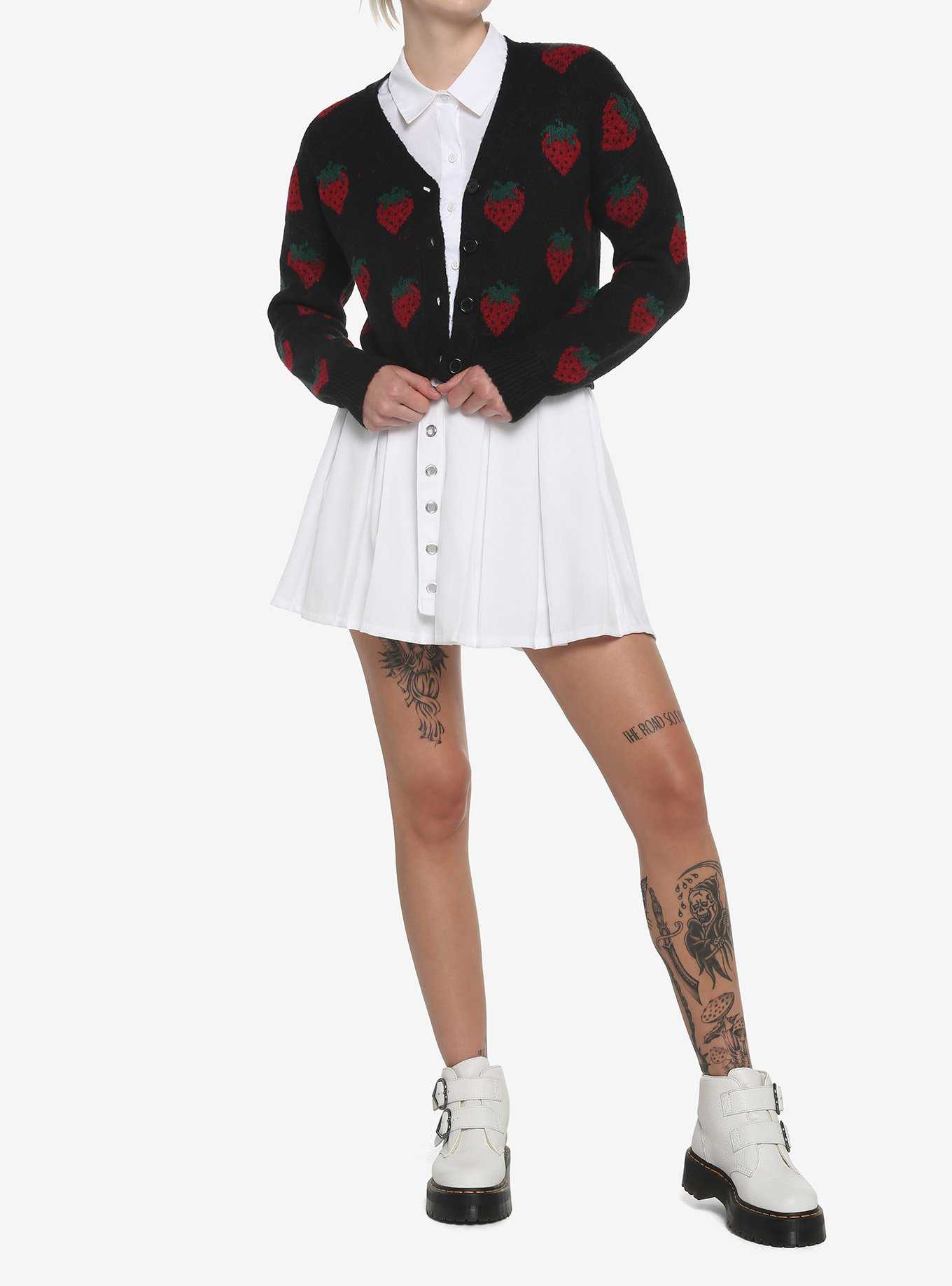 Black Strawberry Girls Crop Cardigan, , hi-res