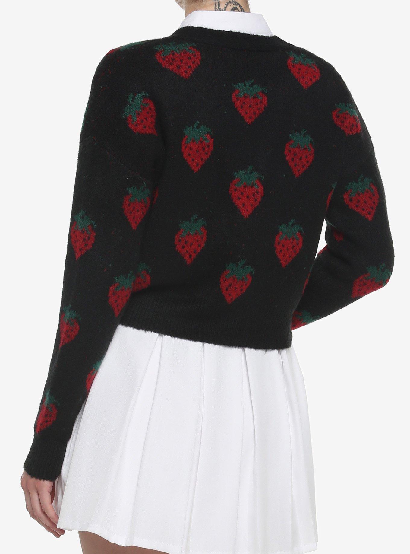 Black Strawberry Girls Crop Cardigan, BLACK, alternate
