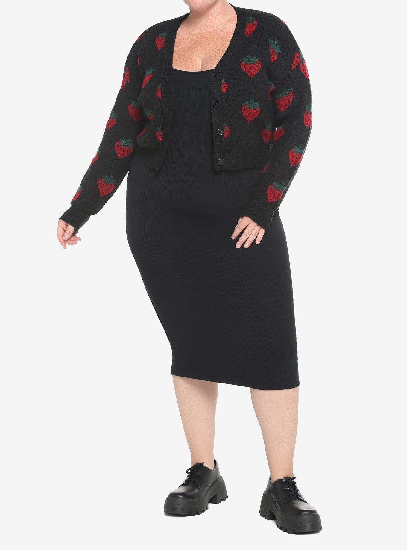 Black Strawberry Girls Crop Cardigan Plus Size, BLACK, alternate