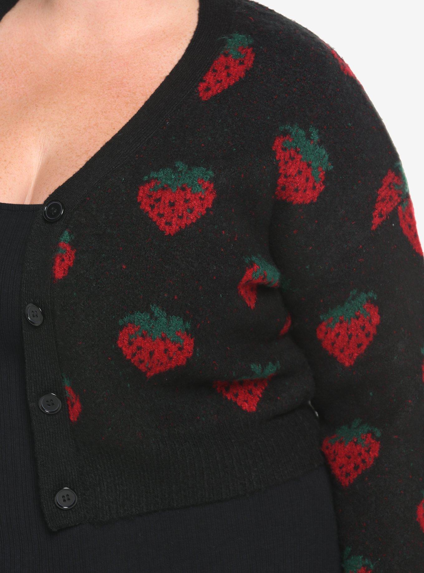 Black Strawberry Girls Crop Cardigan Plus Size, BLACK, alternate