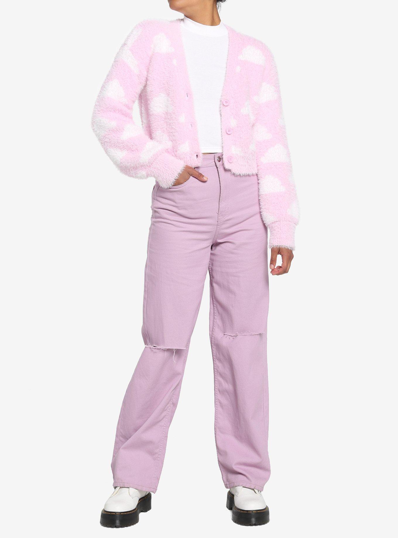 Pink Clouds Crop Girls Cardigan, PINK, alternate