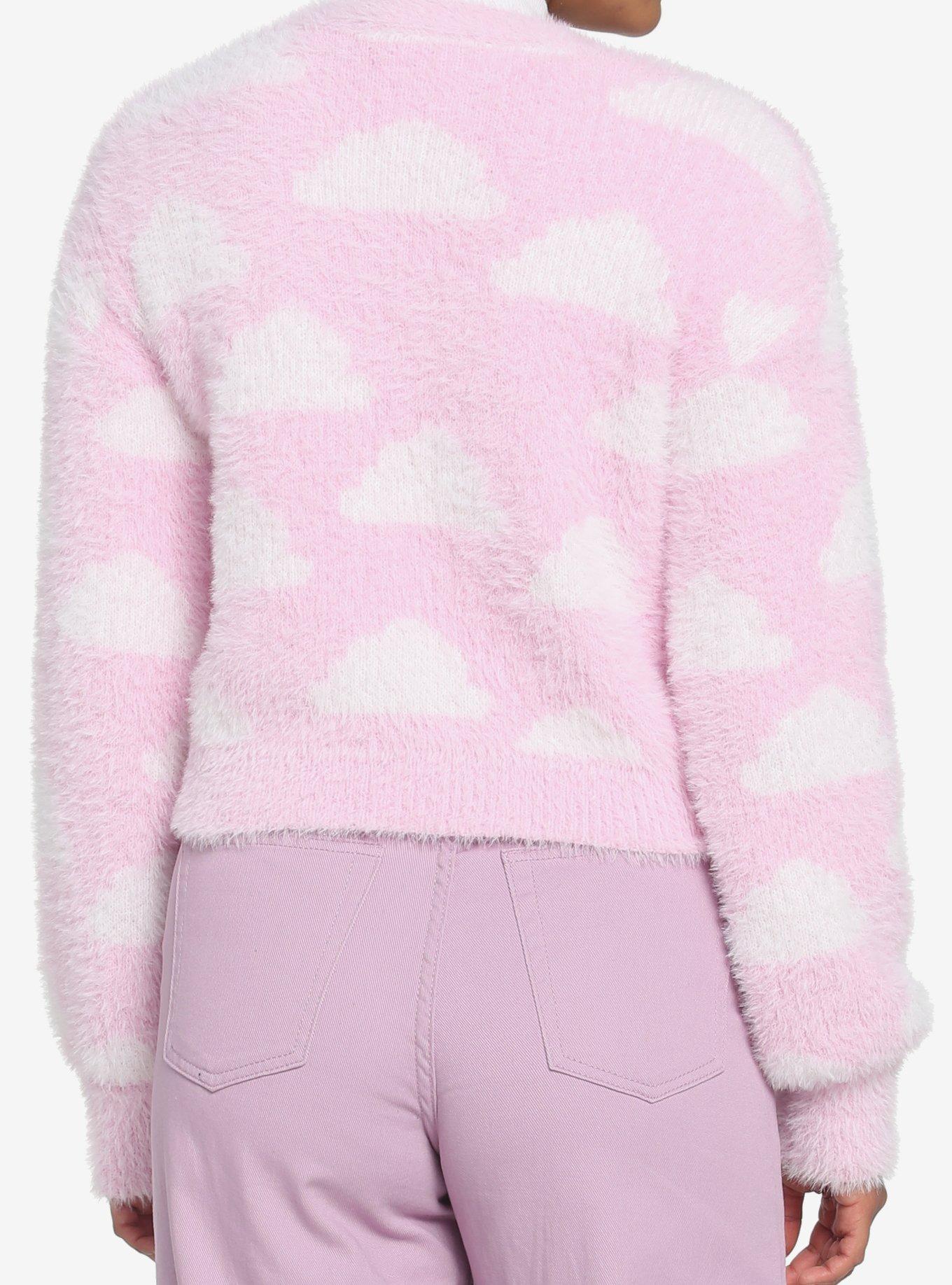 Pink Clouds Crop Girls Cardigan, PINK, alternate