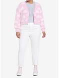 Pink Clouds Crop Girls Cardigan Plus Size, PINK, alternate