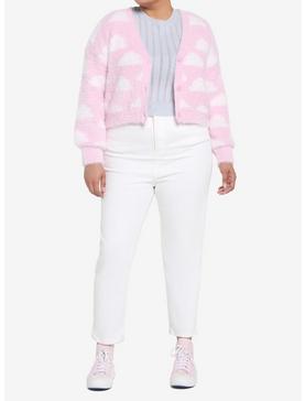 Pink Clouds Crop Girls Cardigan Plus Size, , hi-res