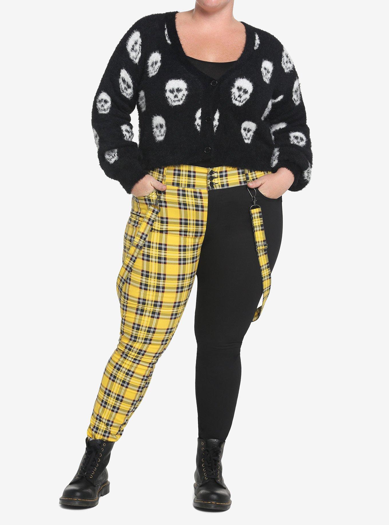 Skulls Crop Fuzzy Cardigan Plus Size, BLACK, alternate