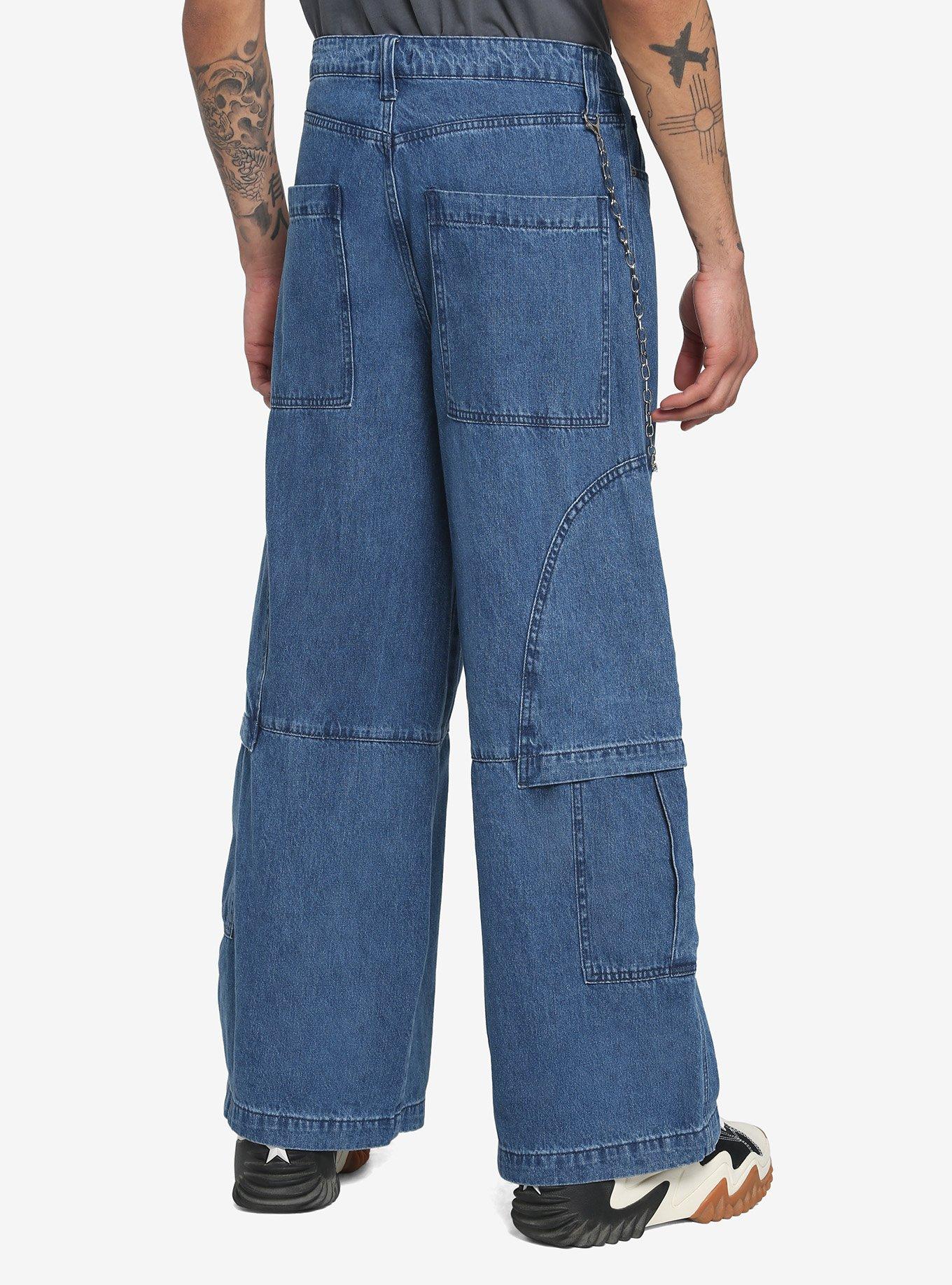 Cargo Chain Ultra Wide Denim Pants, INDIGO, alternate