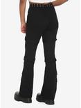 Black Grommet Belt Straight Leg Pants, BLACK, alternate